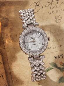 1pc Luxury Full Diamond Watch, Suitable For Daily Wear, Birthday, Women's Gift, Anniversary And Holiday Occasions. - Silver - View 3