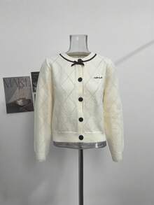 Korean Style Sweet Girl Autumn/Winter Knit Cardigan Sweater With Single-Breasted Bow Detail - Apricot - View 6