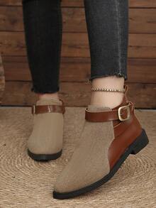 Women's Fashion Pointed Toe Autumn/Winter Plus Size Buckle Slip-On Colorblock Ankle Boots And Ankle Boots - Brown - View 6