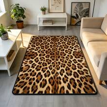 1pc Yellow Brown Leopard Print Rectangular Area Rug, Vintage Wild Aesthetic Short Pile Black Edged Doormat, Living Room Sofa Area Bedroom Entryway Personalized All-Season Home Decor Rug - Mocha Brown - View 1