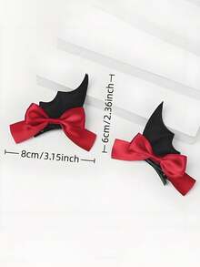 2pcs Women's Decorative Hair Accessories With Wings And Bows, Hair Clips, Halloween Back To School Season Set - Multicolor - View 2