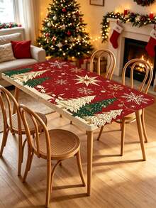 1pc Christmas Element Elastic Band With Elastic Edge, Rectangular Design, Anti-Slip Elastic, Waterproof, Oil-Resistant, Scratch-Resistant, Suitable For Dining Table, Folding Table, Kitchen, Party, Picnic, Camping And Home Decor - Multicolor - View 5