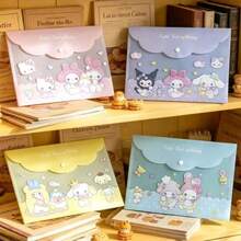 4PCS Sanrio Kuromi, Cinnamoroll, Pompompurin, My Melody Durable File Organizer Bags, With Snap Closure Design, Thickened Plastic For Office, School, Home & Storage, Desktop File Storage, Portable Appearance, Secure Snap - Multicolor - View 1