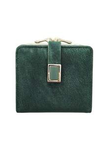 Women's Short Wallet Card Holder, INS Style Vintage Metal Clasp, Textured PU Leather, Multi-Layer Card Slots, Large Capacity Design, Exquisite Snap Closure, Elegant Fashionable, Wear-Resistant Durable, Compact And Lightweight, Easily Matches Your Daily Outfit - Dark Green - View 3