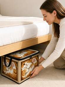 Zippered Storage Box With A Cat Pattern; Features Handles And A Foldable Design. Suitable For Home Organization-Ideal For Storing Clothes, Miscellaneous Items, Cosmetics, Books, And More. Includes A Dust-Proof Lid; Makes A Great Christmas Gift. - Multicolor - View 7