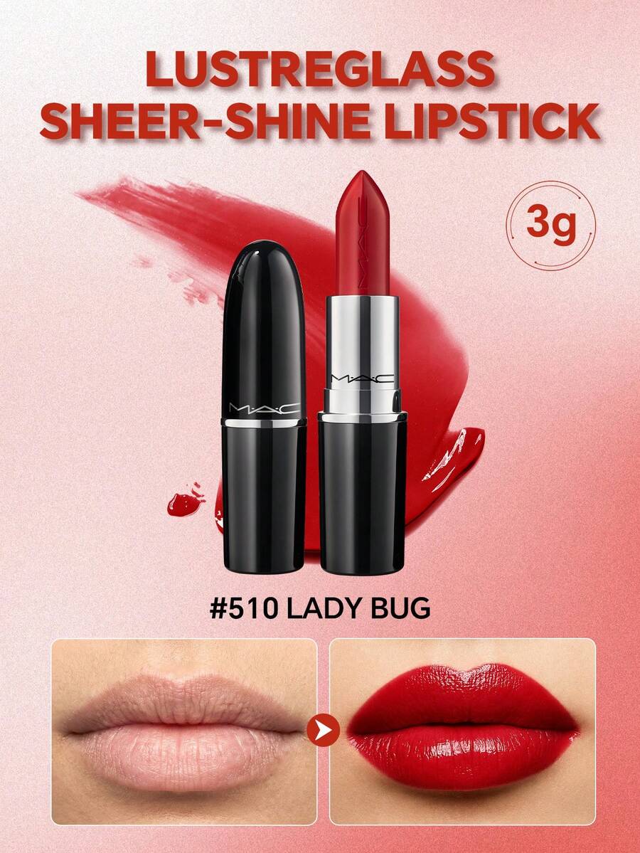 MAC LUSTREGLASS LIPSTICK-#510 LADY BUG -NET WT. 0.10-0Z/3g - #510 LADY BUG-3g - View 1