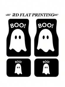 4pcs Non-Slip Polyester Car Floor Mats - Happy Halloween BOO Ghost Spooky Design - Universal Fit For Sedans SUVs - Interior Protection Accessories - A - View 10