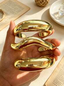 3/1pc Set Vintage Minimalist Casual Style Gold Arc Wave Open Bangle Bracelet, Suitable For Women Daily Wear, Vacation, Party, Gift - Gold - View 3