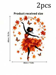 Autumn Leaf Dancer Silhouette Window Decal, Glue-Free PVC Static Cling, Creative Aesthetic Maple Leaf & Butterfly Glass Sticker, Autumn Atmosphere Art Window Sticker - Multicolor - View 10