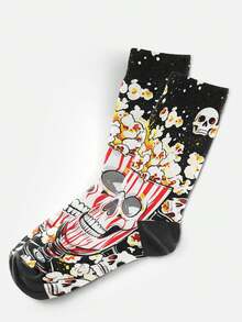 Cool 360° Printed Men's Socks - Streetwear Socks,Popcorn Skull,Crown Graffiti Skull,Colorful,Funny Socks, Fit Daily, Holiday & Party Occasions - Black - View 7
