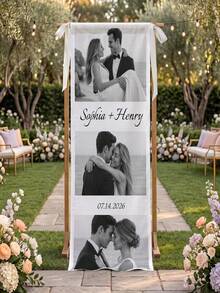 Custom Photo And Text Wedding Welcome Banner,Personalized Couple Wedding Ceremony Backdrop,Custom Wedding Entrance Hanging Banner - Multicolor - View 2