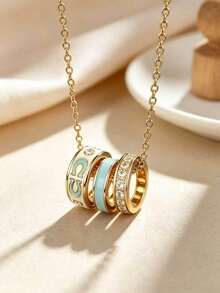 Elegant Double-Ring Enamel Layered Pendant Necklace, Gold-Tone Material, Suitable For Daily Wear, Dating And Layering Occasions - Triple Ring Necklace - View 3