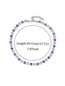 Half Blue Rhinestone Half Pink Resin Necklace Black Metal Chain Choker Women Vintage Y2K Jewelry For Daily Wear Party Music Festival - Style 2 - View 5