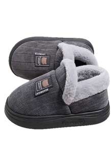 Men's Warm Padded Closed-Back Slippers For Home, Autumn/Winter - Grey - View 5