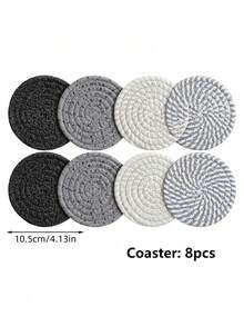 8pcs Coaster Set With Holder, Minimalist Woven Desktop Coasters, Heat-Resistant Kitchen Dining Table Coasters, Thickened Insulated Pads, 4-Color Absorbent Coaster Set, Home Decor Desktop Protection, Suitable For Various Cups, 4.3 Inch, Great Christmas Holiday Gift - Grey - View 14