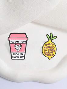Inspirational Quote Enamel Pin, Cute Coffee Cup Lemon Badge, Decorative Lapel Pin For Backpack Jacket Clothing Gift - Multicolor - View 5