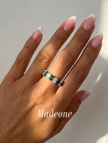 MADEONE 1件極簡幾何水鑽戒指，基礎珠寶，適合女性，優雅禮物，完美適用於女孩生日、舞會及其他場合 - 款式1 - 查看 4