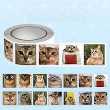 Novelty Save Meimei Cat Meme Sticker Roll, Funny Cat Meme Decorative Decals, DIY Scrapbooking Laptop Phone Luggage Stationery Stickers, Unique Gift For Cat Enthusiasts - Multicolor - View 5