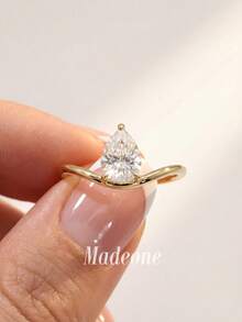 MADEONE 1pc Elegant Rose Gold Oval Shaped Gemstone Embellished Minimalist Closed Cocktail Ring, Suitable For Everyday And Formal Occasions - Gold - View 3