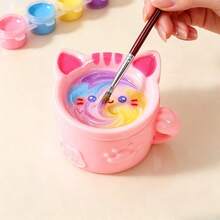 1pc 2-In-1 Cat Shaped Nail Art Palette & Brush Cleaning Cup, Mini Cartoon Pen Holder Nail Brush Cleaning Box, Multi-Function Nail Rhinestone Pearl Storage Box - Multicolor - View 11