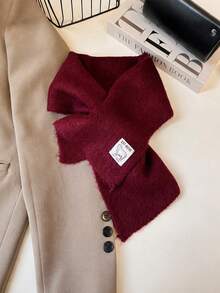 Women's Autumn/Winter Short Knitted Scarf, Solid Color Warm Cross Neck Warmer With Small Sheep Pattern Label - Scarf - View 7