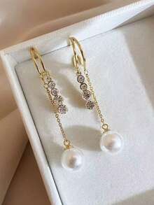 1 Pair Elegant Luxury Fashion Zirconia Unique Long Tassel Pearl Drop Earrings - Multicolor - View 2