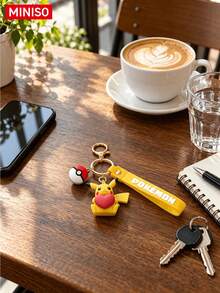 MINISO Pokemon Pikachu Heart Hug Keychain With Yellow Strap And Pokeball Charm For Handbag Backpack Keys, Birthday, Christmas Gift - Style 1 - View 2