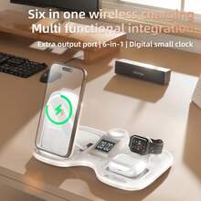 6 In 1 Magnetic Wireless Charging Station For Phone, Smart Watch & Earbuds, Multi-Device Desktop Charger Stand, Foldable Fast Wireless Charger Compatible With Iphone - White - View 3