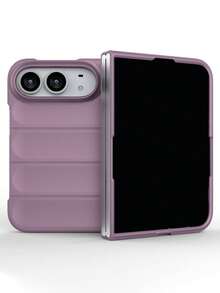 豪華純色手機殼，相容 iPhone 18 Fold Ultra，極簡時尚防震保護殼，含頂部、前面板、底部與背面保護殼 - 紫 - 查看 3