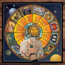 1pc Zodiac Wheel Tarot Cloth, 12 Constellations Sun Moon Astrology Altar Cloth, Celestial Horoscope Divination Reading Mat Spiritual Witchy Table Tapestry - Multicolor - View 5