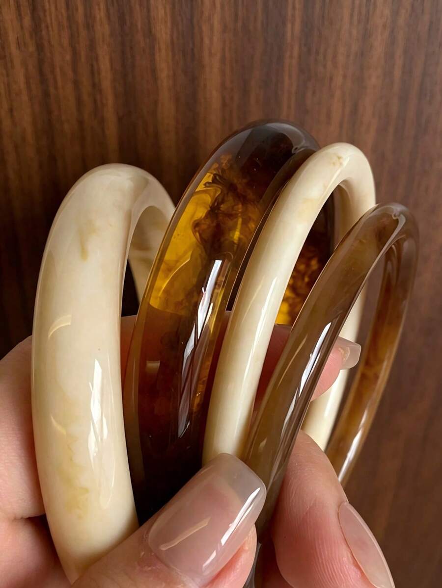 4pcs Elegant Vintage Acrylic Resin Bracelets, Fashion Minimalist Design, (Details On Size, Wear, Material And Color Difference In Images)