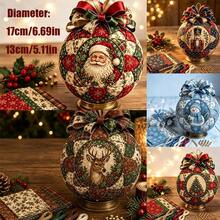Classic Christmas Patchwork Ornament Kit,Santa,Snowman, Christmas Tree, Reindeer Designs,Retro Xmas Hand‑Stitching Craft Supplies, Multiple Classic Xmas Patterns For Indoor Tabletop & Hanging Holiday Decoration Making, Festive Home Decor - Christmas Baubles - View 3