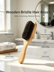 1pc Solid Wood Hair Brush, Professional Unscented Beard Brush With Smooth Nylon Bristles, Can Create Multiple Hairstyles. Can Detangle Hair, Create Smooth Long Hair/Fluffy Curly Hair/Slicked Back Hair/Fade Haircut Etc. Can Be Used For Blow Drying, Styling And Washing Hair. Can Be Used In Bathroom/Makeup/Scalp Massage/Travel/School/Office And Hair Salon. Comb, Beard Brush, Fade Comb, Cleaning Comb, Styling Comb, Straightening Comb, Curling Comb, Detangling Comb, Edge Comb, Hair Care Product Tool, Hair Care - A - View 10