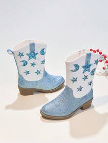 Girls' Princess Boots, New Autumn/Winter Warm Tall Boots, Children's Embroidered Western Boots - Black - View 3