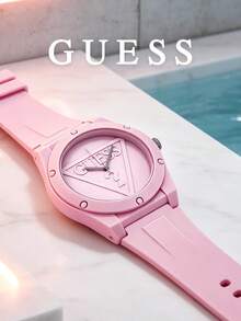 Guess Women's Quartz Watch, Soft Pink Touch Silicone Strap, Embossed Triangle Logo Dial, Youthful Style, Summer Beach Travel, Casual Gathering, Fashion Accessory - one-size - View 6