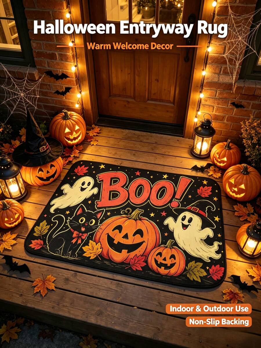 Halloween Boo Print Doormat, Black Cat Ghost Pumpkin Maple Leaf Non-Slip Durable Entryway Rug, Decorative Front Door Mat For Porch Patio Indoor Outdoor Decor - Ghost Doormat - View 1