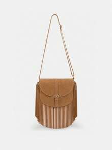 1 buah Tas Selempang Rumbai Vintage untuk Anak Perempuan, Tas Selempang dengan Penutup Tekstur Matte, Tas Bahu, Tas Kecil Serbaguna untuk Komuter Anak Perempuan dengan Berbagai Warna - Suede M2268 - View 6