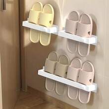 No Punching Wall-Mounted Bathroom Shelf, Plastic Storage Rack For Slippers Shoes Towel And More, Multi-Functional Storage Organizer, Waterproof&Moisture Proof Towel Holder Hanger, Shoes Rack,Space-Saving Easy Installation Shoes Organizer - Multicolor - View 6