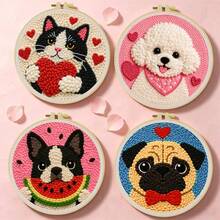 DIY Punch Needle Kit For Beginners – Includes Punch Needle, Yarn, Instructions, Square Hoop & Pre-Printed Fabric (Animals With Hearts). Creative Craft For Wall Decor Or Gifting. 2D Printed Punch Needle Starter Kit. 20x20cm (7.87x7.87 In). - Cheerful Animals - View 4