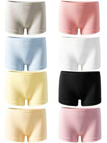 8pcs Girls Candy Color Cute Square Panties, Comfortable Breathable Polyester Boxer Briefs, Fashionable FASHION Letter Elastic Waistband With Lightweight Colorful Fabric Underwear - Multicolor - View 3