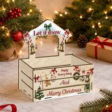 Merry Christmas, Classic Christmas Tree Pattern Wooden Storage Box, Christmas Decoration Wooden Organizer Box, Open-Top Decorative Storage Container, Desktop Pastoral Style Home Decor, Christmas Gift For Friends And Family - Multicolor - View 6