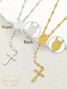 KASHIDAN [Religious Cross Necklace] Catholic Cross Link Chain Rosary Y-Necklace With Virgin Mary Medal & Plain Cross Pendant For Prayer Meditation - Multicolor - View 3