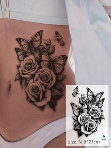 3PCS Vintage Pocket Watch Heart Rose Butterfly Pattern Party Gift Holiday Gift DIY Music Festival Temporary Waterproof Tattoo Stickers For Arm Waist Abdomen Back Leg - Multicolor - View 5