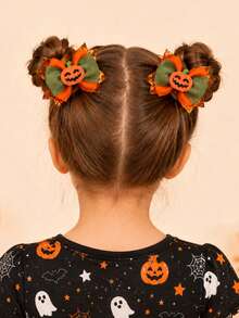 2pcs Thanksgiving Turkey Bow Hair Clips,Multicolor Glitter Ribbon Alligator Clips,Cute Autumn Hair Accessories Gift For Girl Kid Party Holiday Wear No Card - Multicolor - View 6