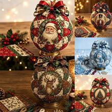 Classic Christmas Patchwork Ornament Kit,Santa,Snowman, Christmas Tree, Reindeer Designs,Retro Xmas Hand‑Stitching Craft Supplies, Multiple Classic Xmas Patterns For Indoor Tabletop & Hanging Holiday Decoration Making, Festive Home Decor - Christmas Baubles - View 7