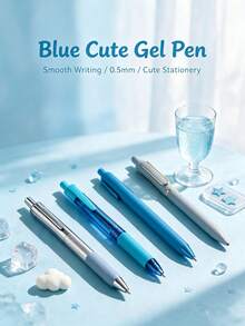 1/4pcs Blue Tone Series Clickable Neutral Pens, Fine Tip Smooth Black Ink Ballpoint Pens, Cute Stationery For Journaling And Note-Taking, Back To School Office Supplies, Ideal Gift For Students - Blue Tones - View 3