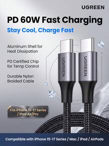 UGREEN US261 Type-C Braided Charging Cable: PD60W Fast Charging, Compatible With IPhone 15/16/17 Series, Laptops, And Tablets, 2-In-1 Charging And Data Transfer, Multiple Lengths Available - Multicolor - View 13