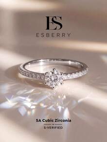 ESBERRY 1件復古訂婚/婚禮戒指，鑲嵌立方鋯石，彩色婚戒，優雅女士新娘珠寶 - 銀色 - 查看 1