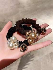 1/2 Pcs Fashion Elastic Faux Pearl Hair Ties,Soft Pleats With Faux Pearl Embellishment, - Multicolor - View 3