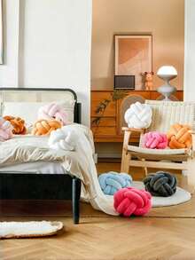COOKCOK 1pc Spherical Throw Pillow, Asymmetric Round Knitted Cushion, Soft Spring Home Decor Pillow, Suitable For Bedroom, Sofa And Bed, Ideal Gift For Friends And Family - White - Pink - View 4